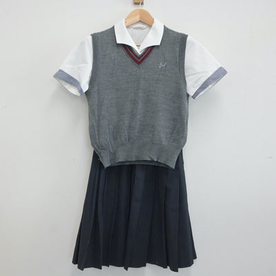 【中古】長崎県 佐世保西高等学校 女子制服 3点（シャツ・ニットベスト・スカート）sf019938