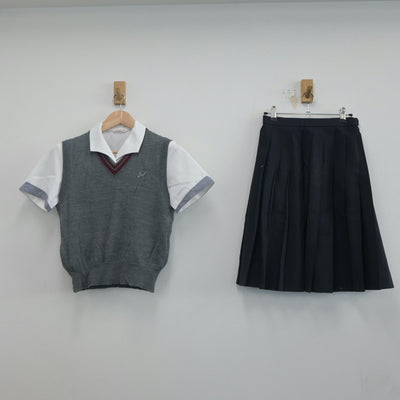 【中古】長崎県 佐世保西高等学校 女子制服 3点（シャツ・ニットベスト・スカート）sf019938