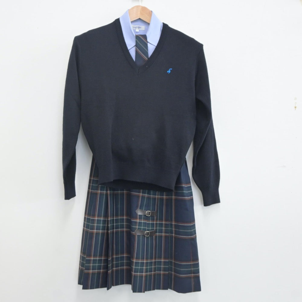 【中古】岐阜県 益田清風高等学校 女子制服 6点（ブレザー・ニット・シャツ・スカート）sf019966