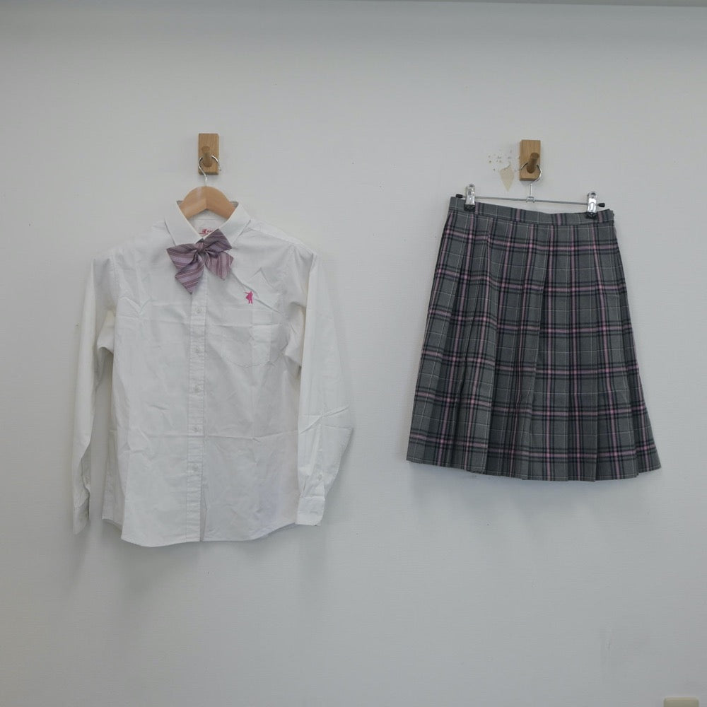 【中古】福岡県 クラーク記念国際高等学校 女子制服 6点（ブレザー・ニット・シャツ・スカート）sf019990