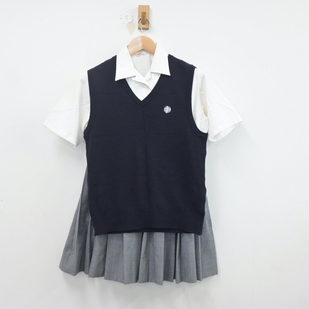 【中古】福岡県 有明工業高等専門学校 女子制服 3点（ニットベスト・シャツ・スカート）sf019992