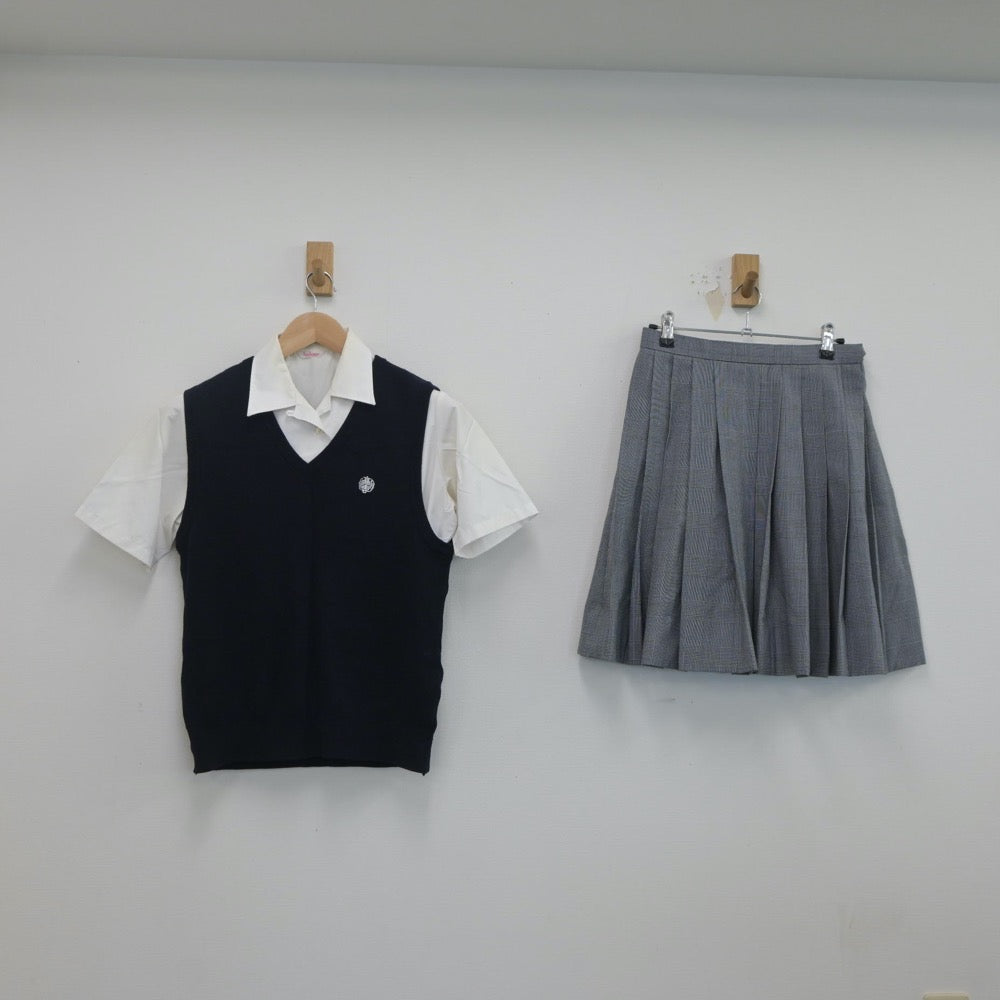 【中古】福岡県 有明工業高等専門学校 女子制服 3点（ニットベスト・シャツ・スカート）sf019992