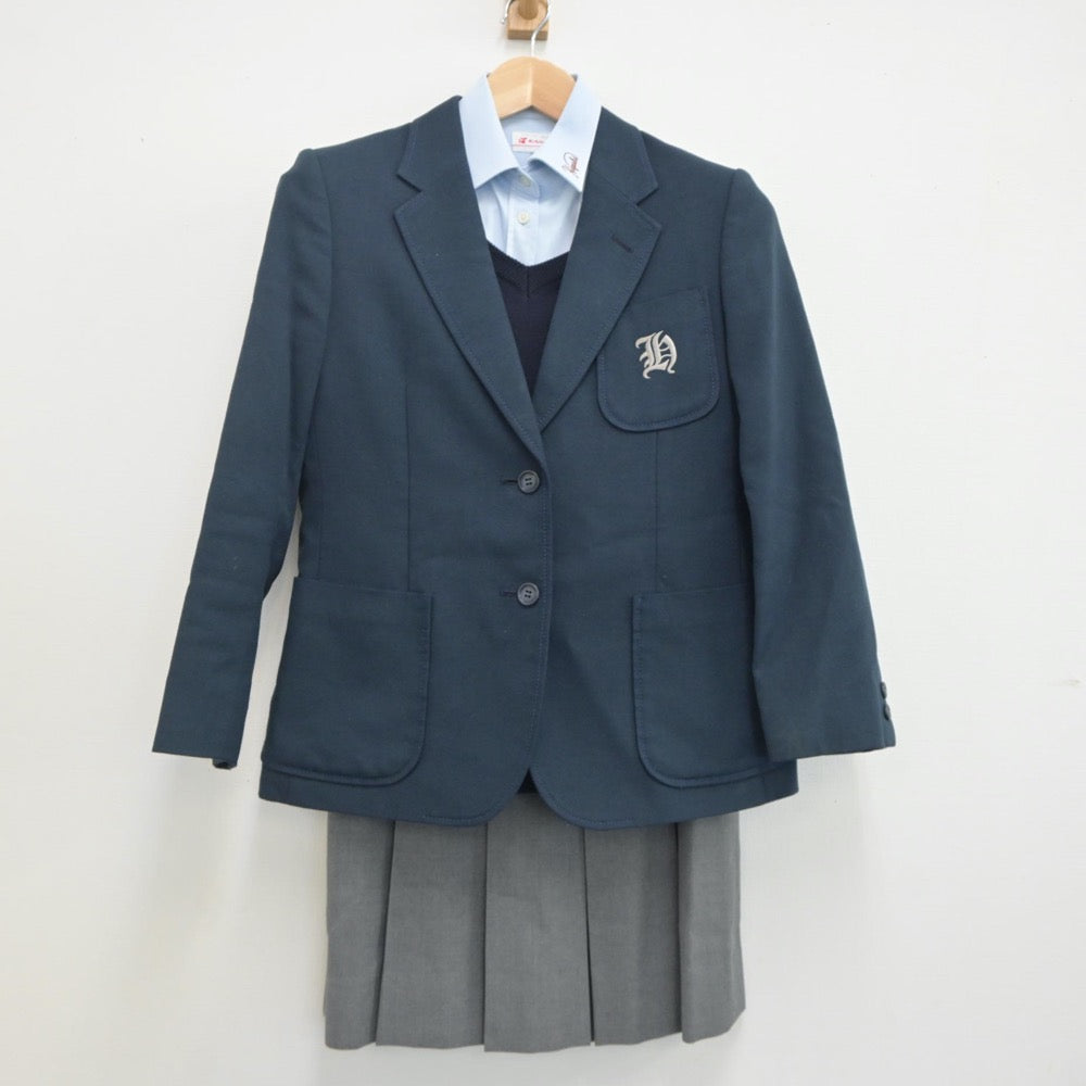 【中古】京都府 八幡市立男山東中学校 女子制服 4点（ブレザー・シャツ・ニット・スカート）sf020095