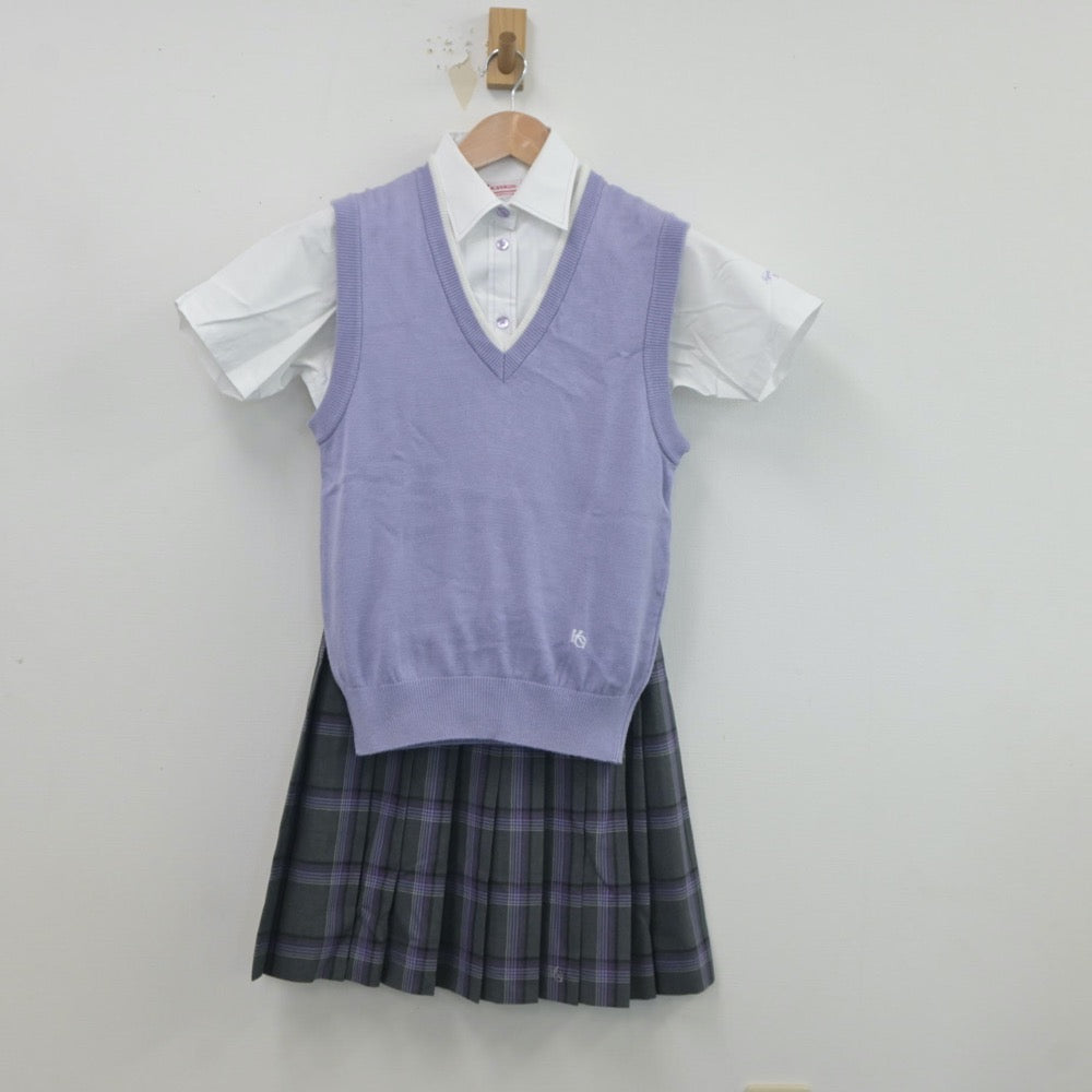 【中古】京都府 京都学園高等学校 女子制服 4点（ニットベスト・シャツ・スカート）sf020162