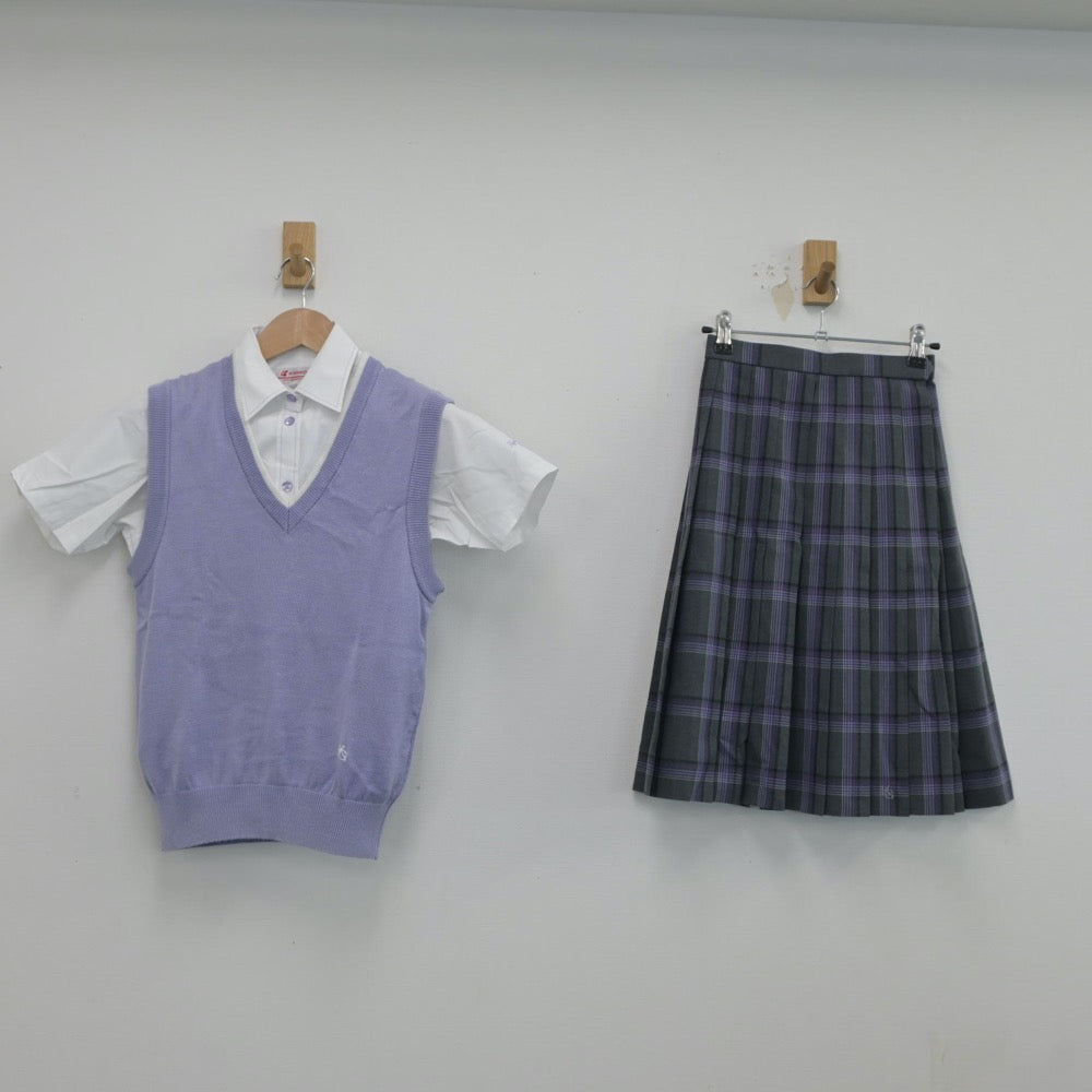 【中古】京都府 京都学園高等学校 女子制服 4点（ニットベスト・シャツ・スカート）sf020162