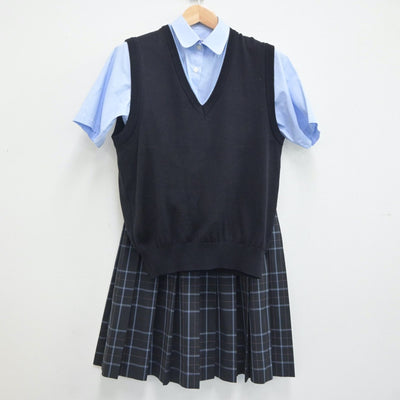 【中古】東京都 日本大学鶴ヶ丘高等学校 女子制服 4点（シャツ・ニットベスト・スカート）sf020178