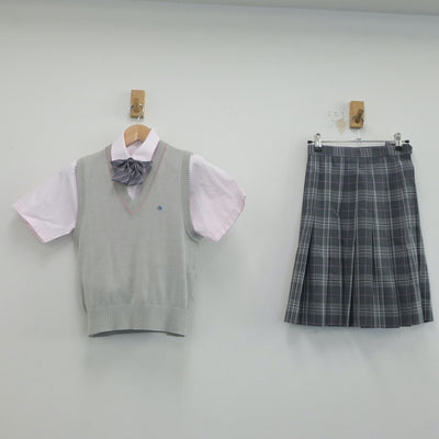 【中古】静岡県 日本大学三島高等学校 女子制服 5点（シャツ・ニットベスト・スカート）sf020214