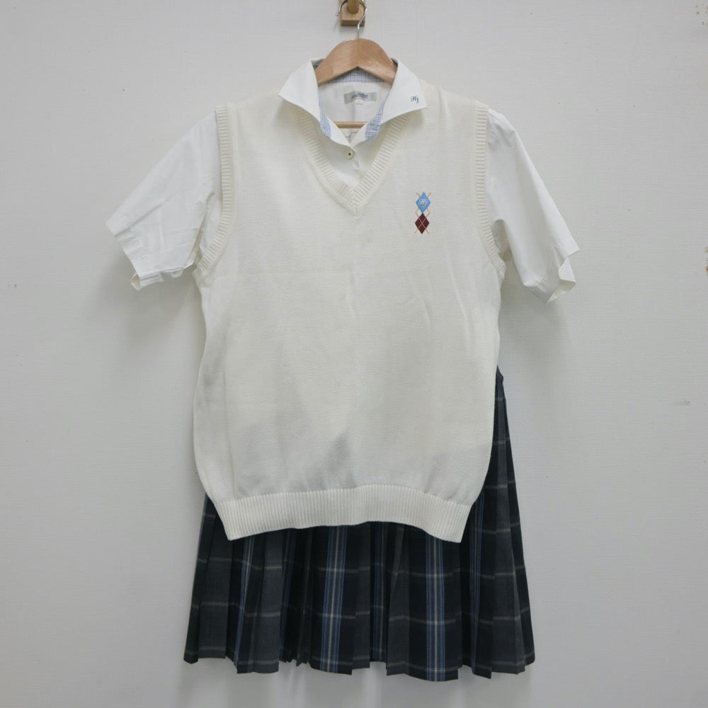 【中古】東京都 八王子実践高等学校 女子制服 3点（シャツ・ニットベスト・スカート）sf020277