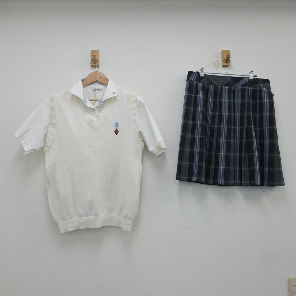 【中古】東京都 八王子実践高等学校 女子制服 3点（シャツ・ニットベスト・スカート）sf020277