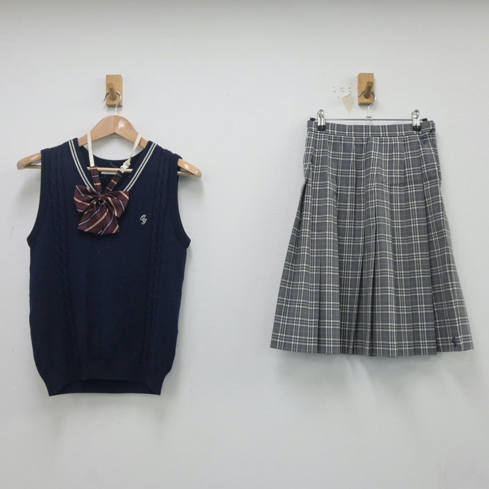 【中古】大阪府 大阪学院大学高等学校 女子制服 3点（ニットベスト・スカート）sf020281