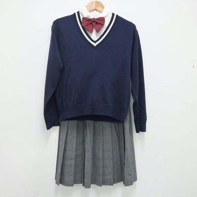 【中古】埼玉県 新曽中学校 女子制服 5点（ブレザー・シャツ・ニット・スカート）sf020295