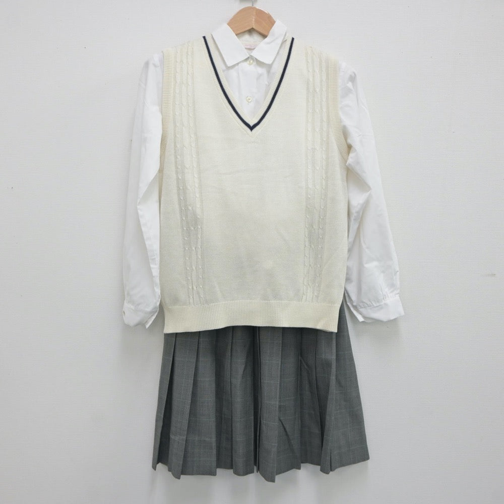 【中古】埼玉県 新曽中学校 女子制服 3点（シャツ・ニットベスト・スカート）sf020296