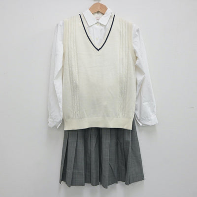 【中古】埼玉県 新曽中学校 女子制服 3点（シャツ・ニットベスト・スカート）sf020296