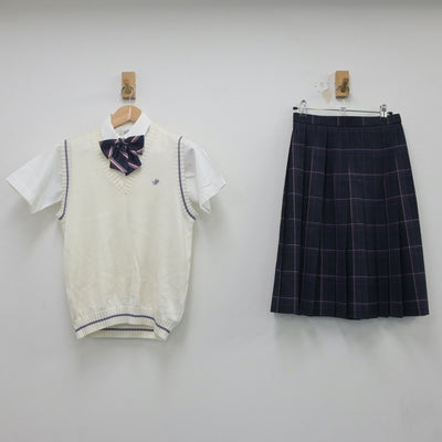 【中古】千葉県 成田高等学校 女子制服 4点（シャツ・ニットベスト・スカート）sf020300