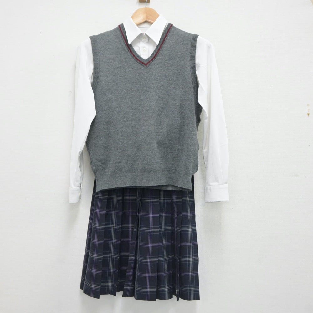 【中古】京都府 朱雀高等学校 女子制服 3点（シャツ・ニットベスト・スカート）sf020302