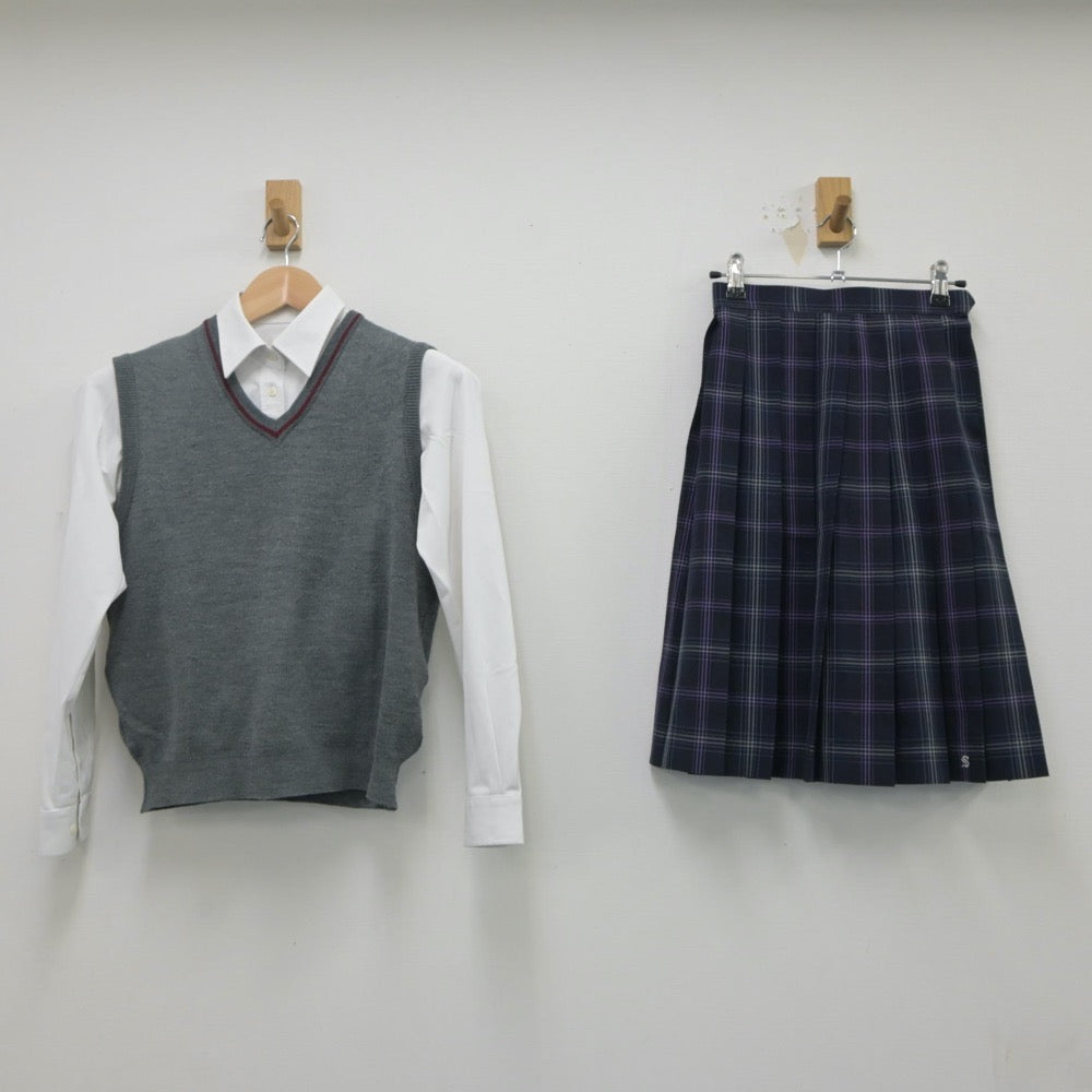 【中古】京都府 朱雀高等学校 女子制服 3点（シャツ・ニットベスト・スカート）sf020302