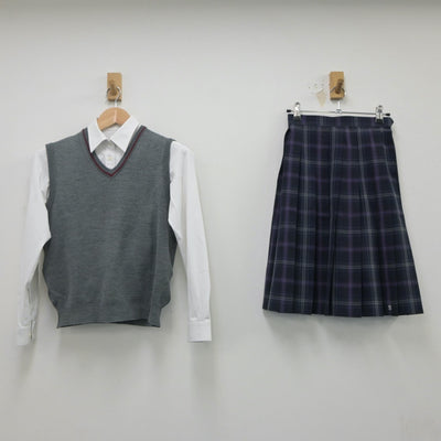 【中古】京都府 朱雀高等学校 女子制服 3点（シャツ・ニットベスト・スカート）sf020302