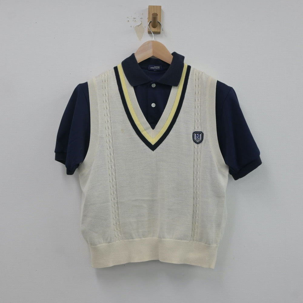 【中古】北海道 旭川明成高等学校 女子制服 2点（ニットベスト・シャツ）sf020331