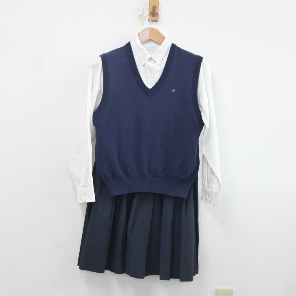 【中古】大阪府 金岡高等学校 女子制服 3点（ニットベスト・シャツ・スカート）sf020343