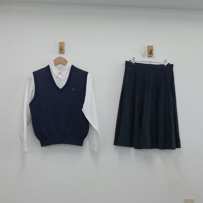 【中古】大阪府 金岡高等学校 女子制服 3点（ニットベスト・シャツ・スカート）sf020343