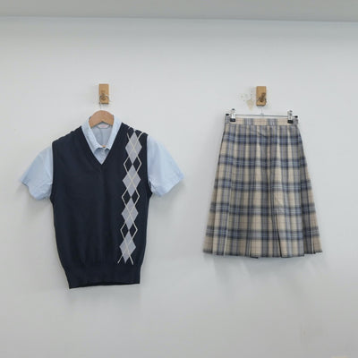 【中古】福岡県 三井中央高等学校 女子制服 3点（ニットベスト・シャツ・スカート）sf020362