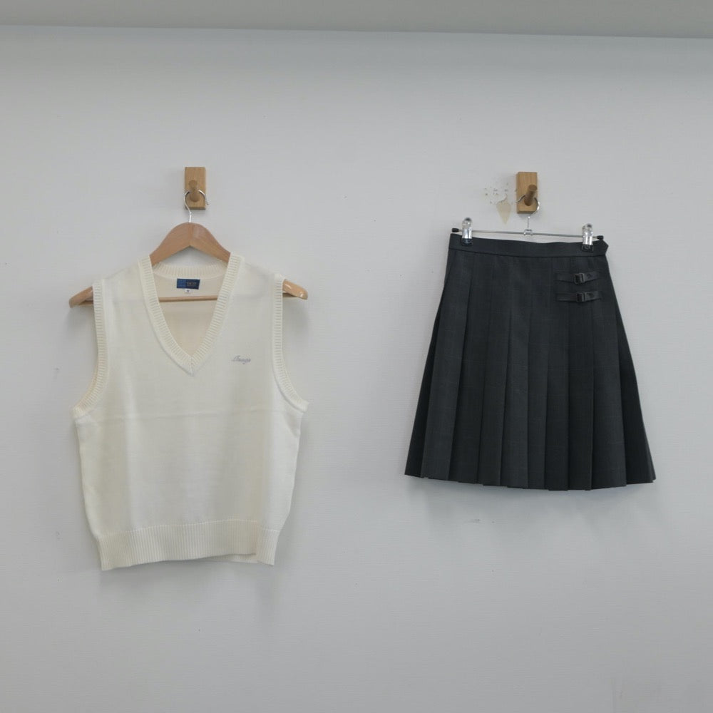 【中古】千葉県 稲毛高等学校 女子制服 2点（ニットベスト・スカート）sf020365