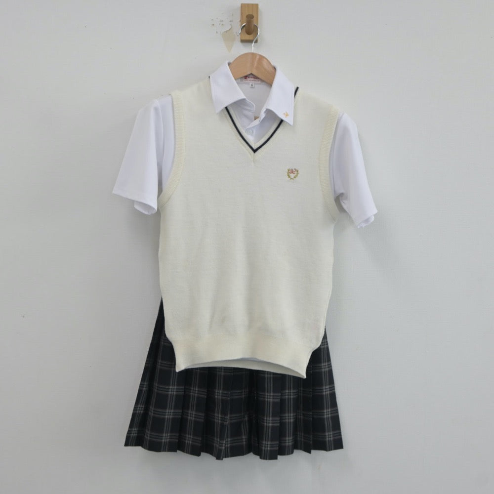 【中古】兵庫県 神戸市立広陵中学校 女子制服 3点（ニットベスト・シャツ・スカート）sf020446