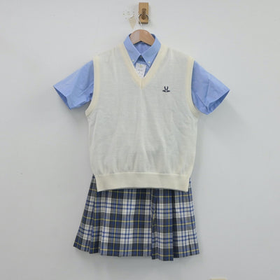 【中古】大阪府 追手門学院高等学校 女子制服 4点（ニットベスト・シャツ・スカート）sf020502