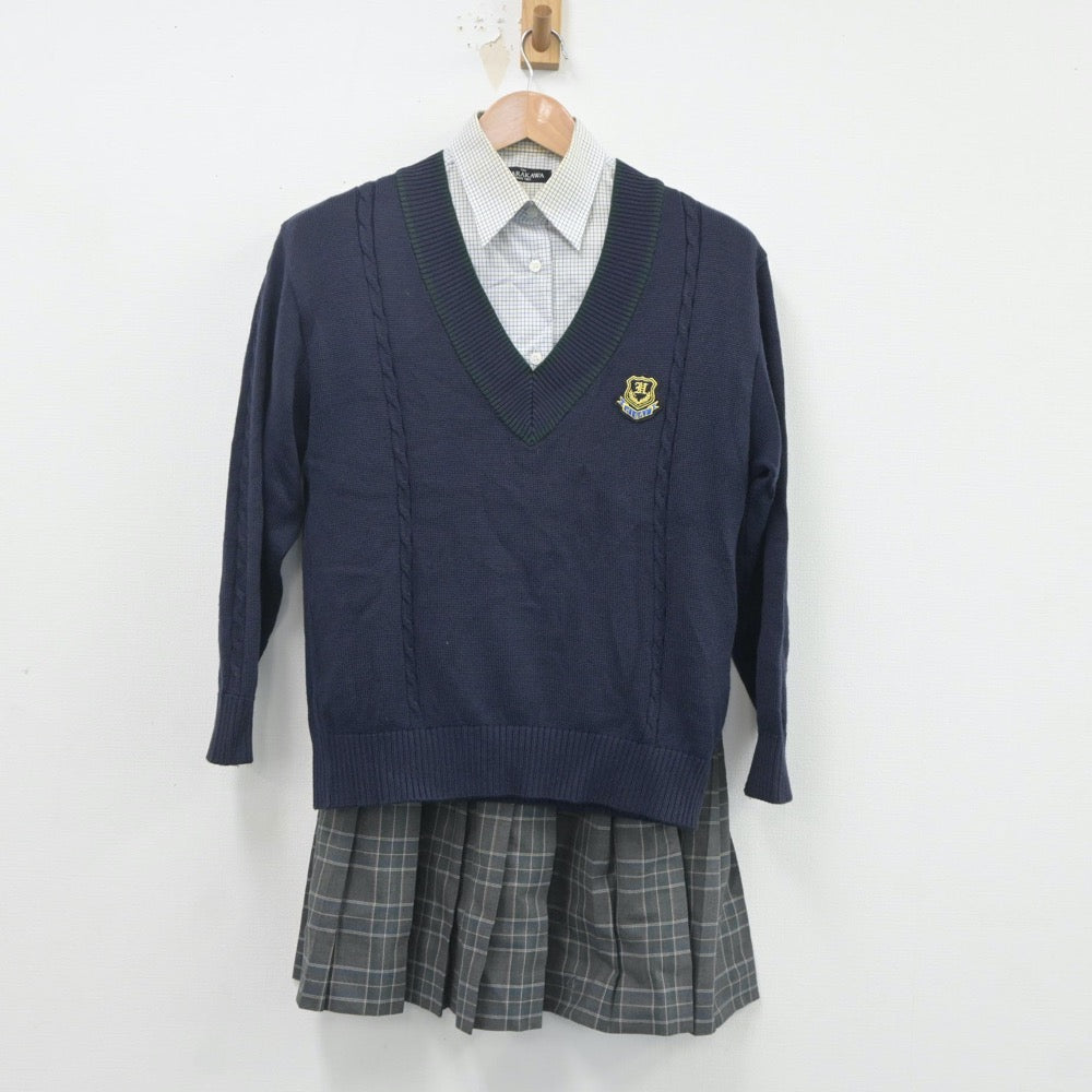 【中古】三重県 久居高等学校 女子制服 4点（ブレザー・ニット・シャツ・スカート）sf020534