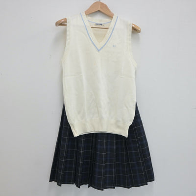 【中古】北海道 北海道室蘭東翔高等学校 女子制服 2点（ニットベスト・スカート）sf020536