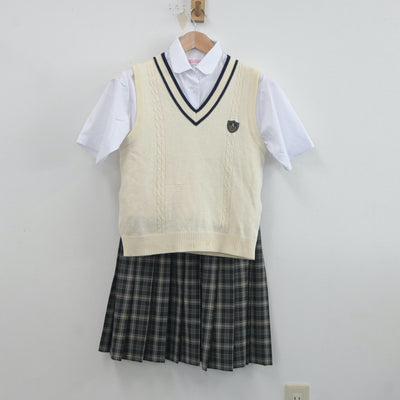 【中古】兵庫県 有野北中学校 女子制服 3点（ニットベスト・シャツ・スカート）sf020579