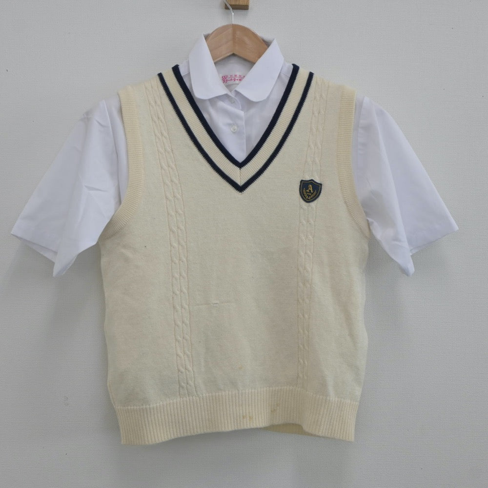 【中古】兵庫県 有野北中学校 女子制服 3点（ニットベスト・シャツ・スカート）sf020579