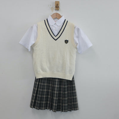 【中古】兵庫県 有野北中学校 女子制服 3点（ニットベスト・シャツ・スカート）sf020580