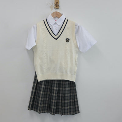 【中古】兵庫県 有野北中学校 女子制服 3点（ニットベスト・シャツ・スカート）sf020581