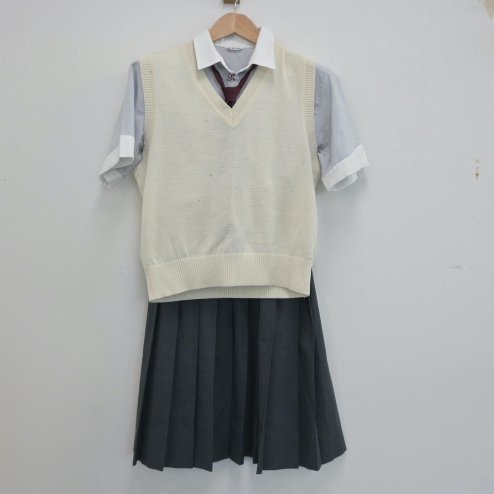 【中古】大阪府 履正社高等学校 女子制服 4点（シャツ・ニットベスト・スカート）sf020632