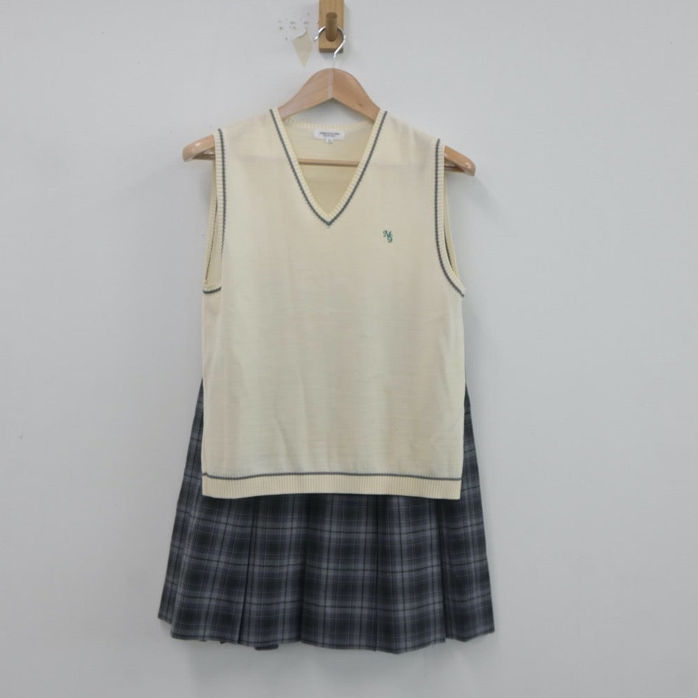 【中古】宮崎県 宮崎学園高等学校 女子制服 3点（ニットベスト・スカート）sf020697