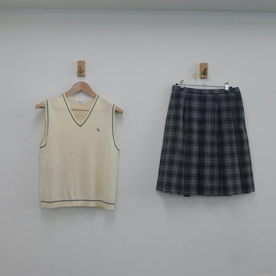 【中古】宮崎県 宮崎学園高等学校 女子制服 3点（ニットベスト・スカート）sf020697