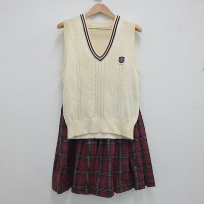 【中古】佐賀県 神埼清明高等学校 女子制服 2点（ニットベスト・スカート）sf020729