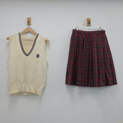 【中古】佐賀県 神埼清明高等学校 女子制服 2点（ニットベスト・スカート）sf020729