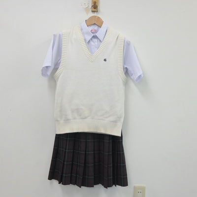 【中古】栃木県 宇都宮市立城山中学校 女子制服 3点（ニットベスト・シャツ・スカート）sf020751