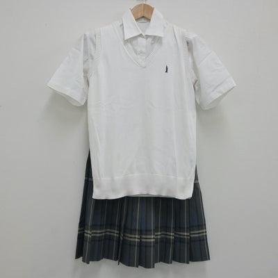 【中古】東京都 三田高等学校 女子制服 3点（シャツ・ニットベスト・スカート）sf020809