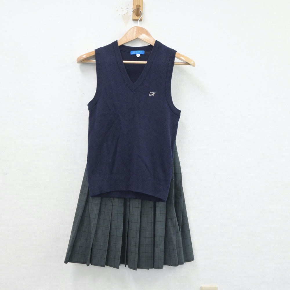 【中古】大阪府 藤井寺市立第三中学校 女子制服 4点（ブレザー・ニットベスト・スカート・スカート）sf020842