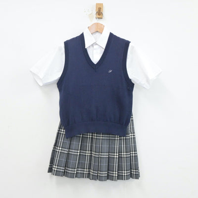 【中古】東京都 深川高等学校 女子制服 3点（ニットベスト・シャツ・スカート）sf020846