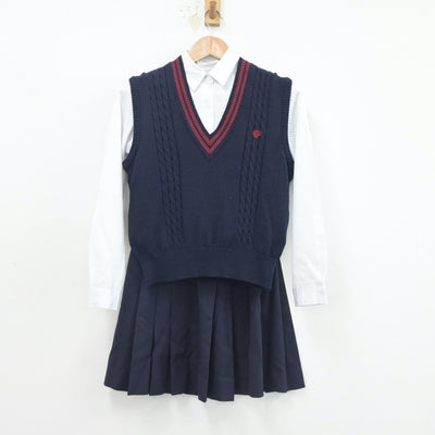 【中古】東京都 早稲田実業学校 女子制服 3点（ニットベスト・シャツ・スカート）sf020856