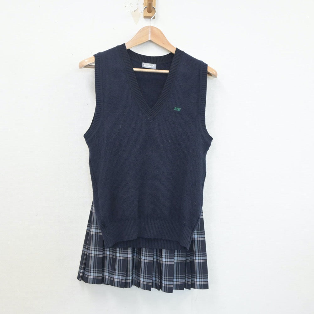 【中古】山梨県 駿台甲府高等学校 女子制服 2点（ニットベスト・スカート）sf020940