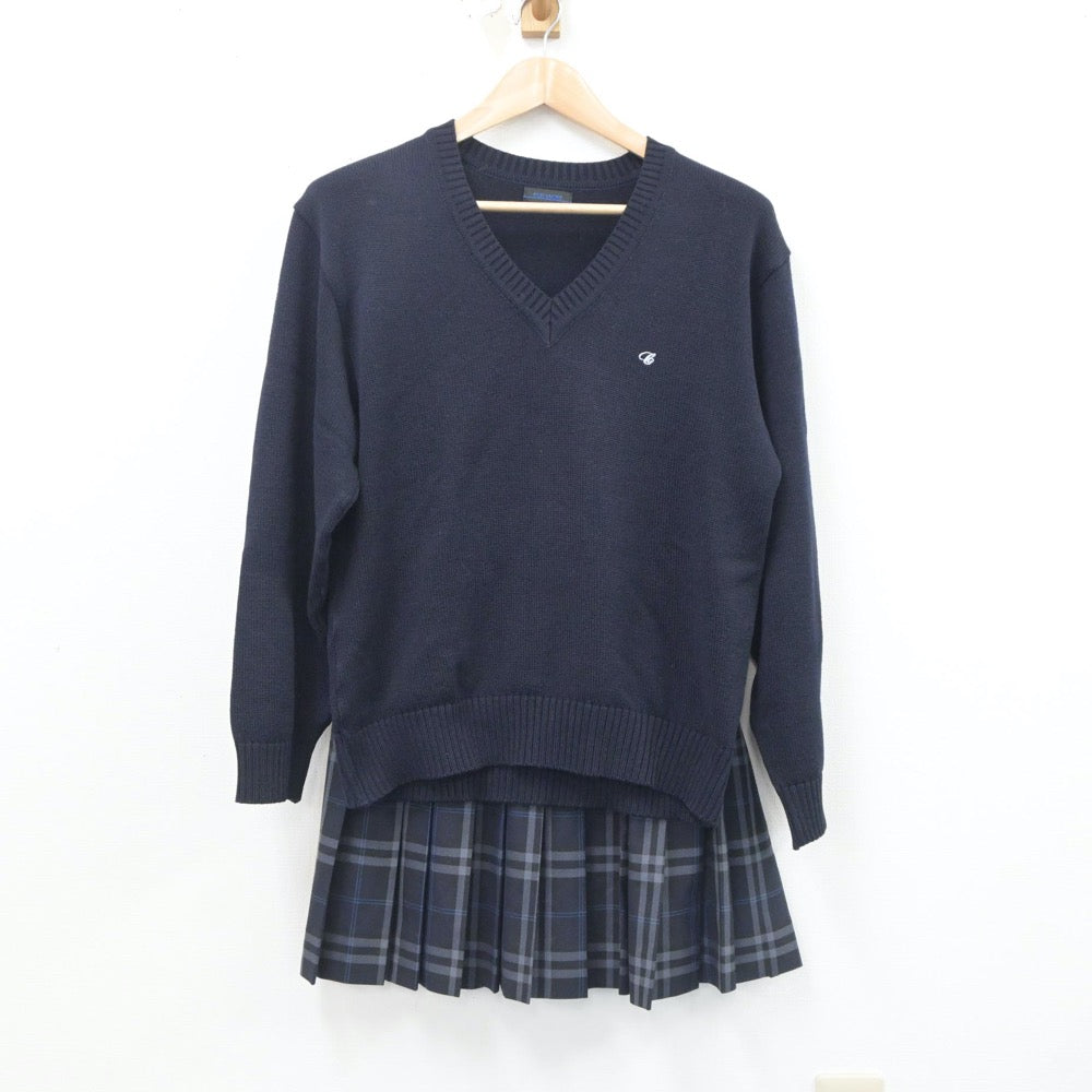 【中古】千葉県 千葉商科大学付属高等学校 女子制服 3点（ニット・スカート）sf021070