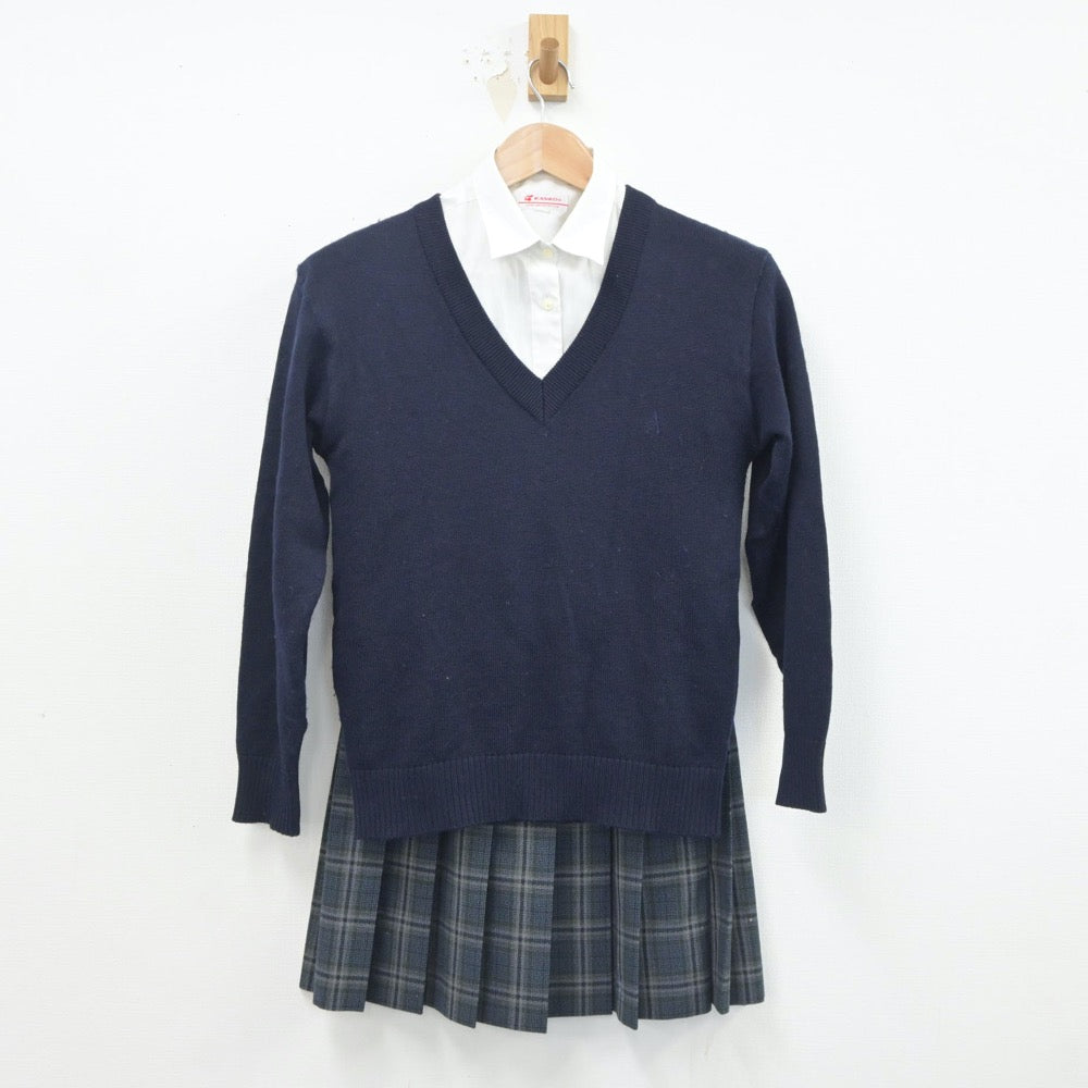 【中古】神奈川県 麻布大学附属高等学校 女子制服 4点（ニット・シャツ・シャツ・スカート）sf021082