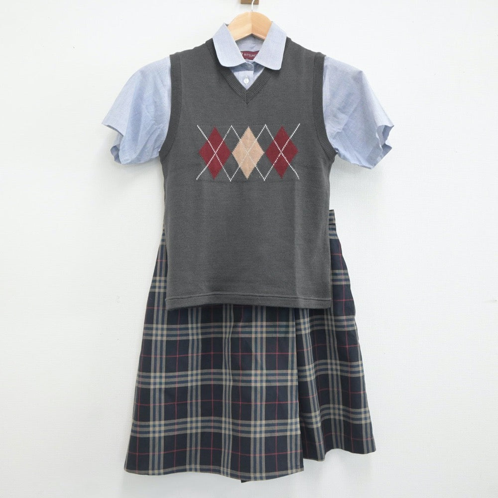 【中古】京都府 立命館宇治中学校 女子制服 3点（シャツ・ニットベスト・スカート）sf021118