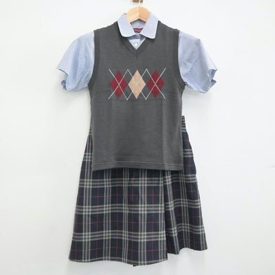 【中古】京都府 立命館宇治中学校 女子制服 3点（シャツ・ニットベスト・スカート）sf021118