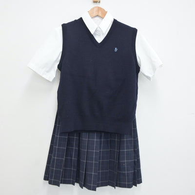 【中古】群馬県 利根実業高等学校 女子制服 3点（シャツ・ニットベスト・スカート）sf021198